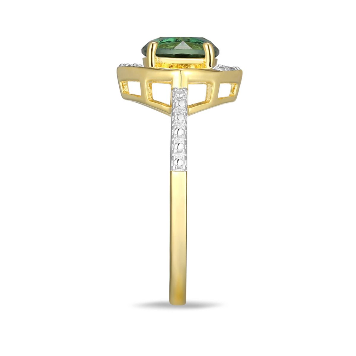 18K Yellow Gold Plated Sterling Silver Birthstone Gemstone and Diamond Accent Halo Ring