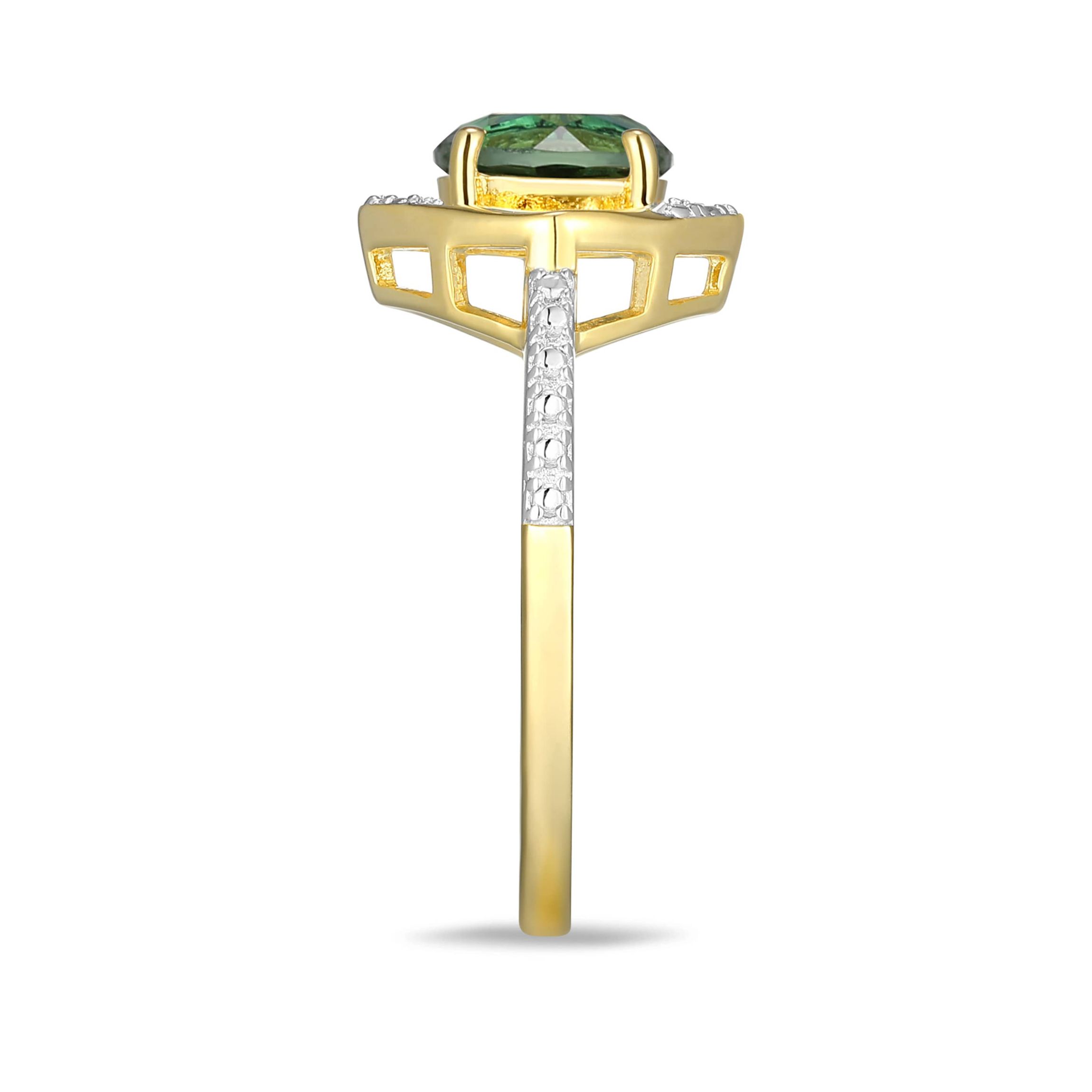 18K Yellow Gold Plated Sterling Silver Birthstone Gemstone and Diamond Accent Halo Ring