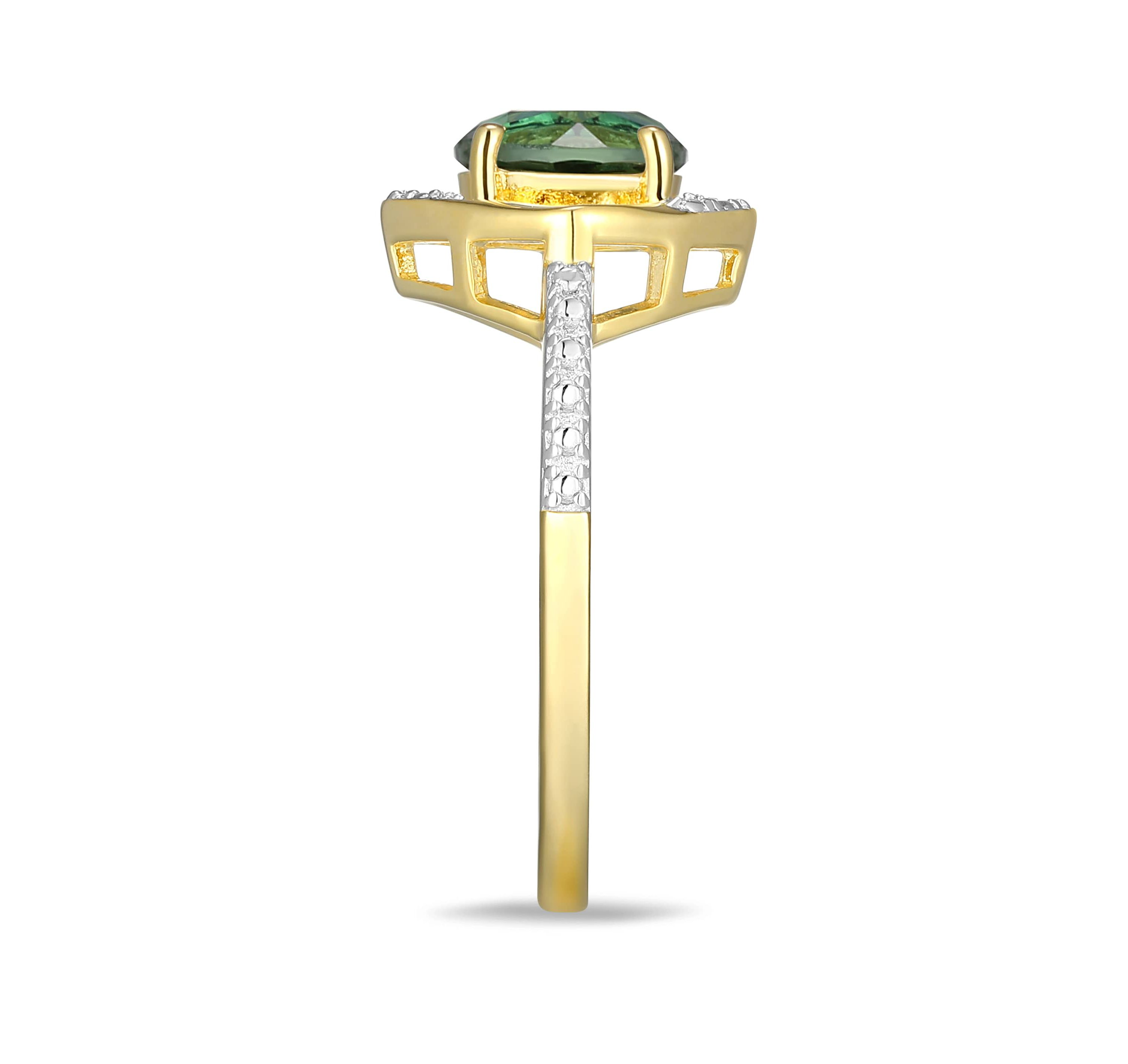 18K Yellow Gold Plated Sterling Silver Birthstone Gemstone and Diamond Accent Halo Ring