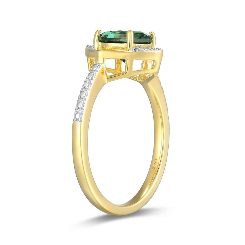 18K Yellow Gold Plated Sterling Silver Birthstone Gemstone and Diamond Accent Halo Ring