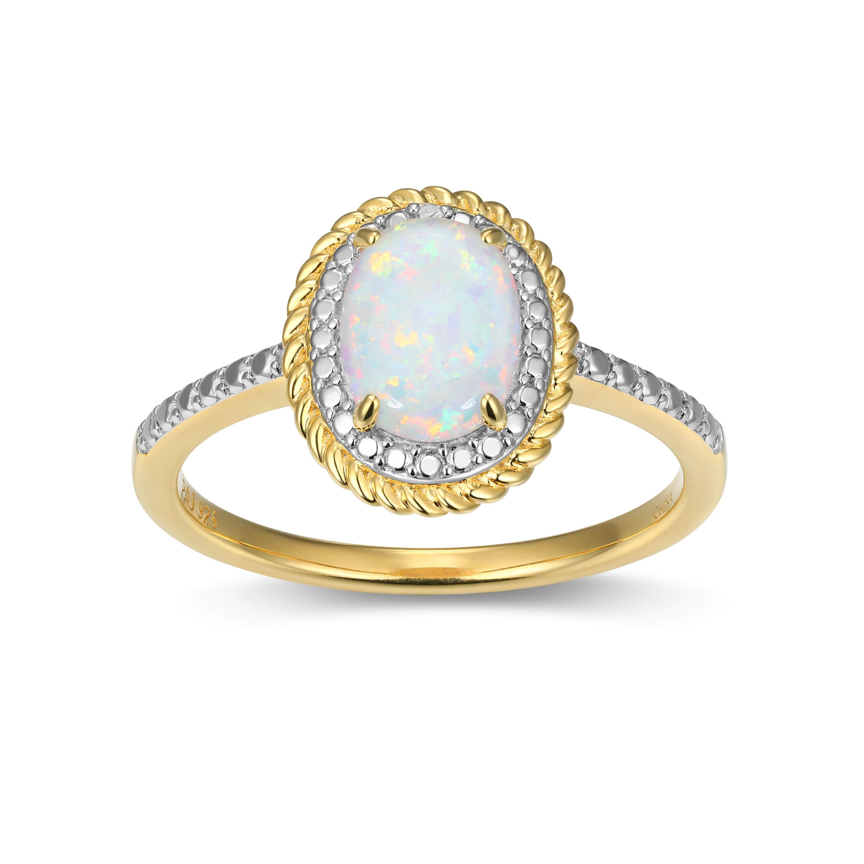 18K Yellow Gold Plated Sterling Silver Birthstone Gemstone and Diamond Accent Halo Ring