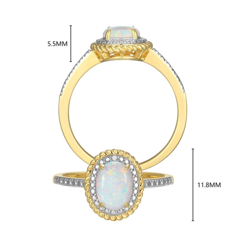 18K Yellow Gold Plated Sterling Silver Birthstone Gemstone and Diamond Accent Halo Ring