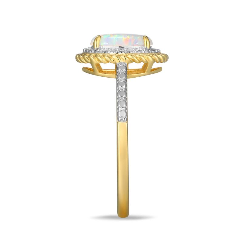 18K Yellow Gold Plated Sterling Silver Birthstone Gemstone and Diamond Accent Halo Ring