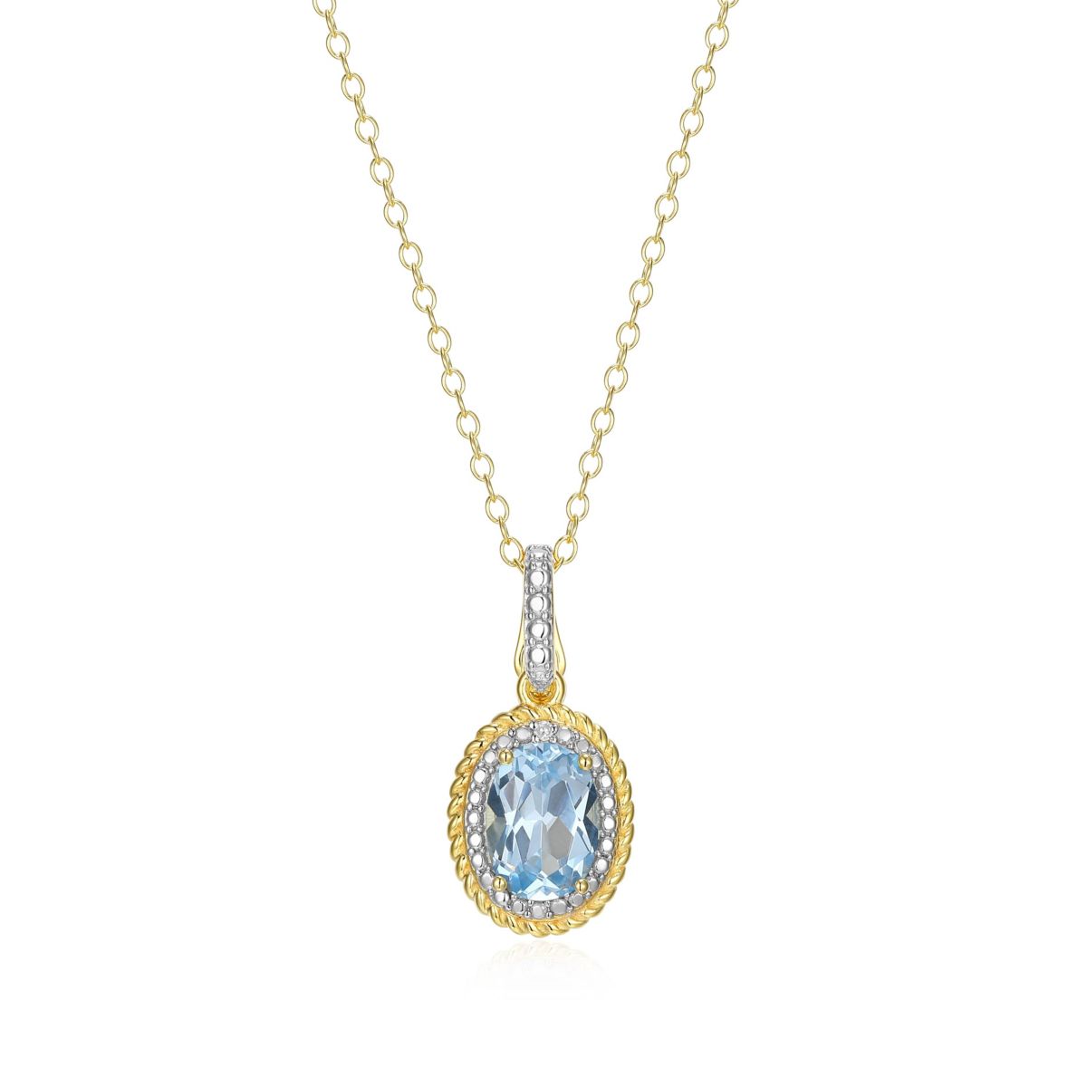 18K Yellow Gold Plated Sterling Silver Birthstone Gemstone and Diamond Accent Halo Pendant Necklace