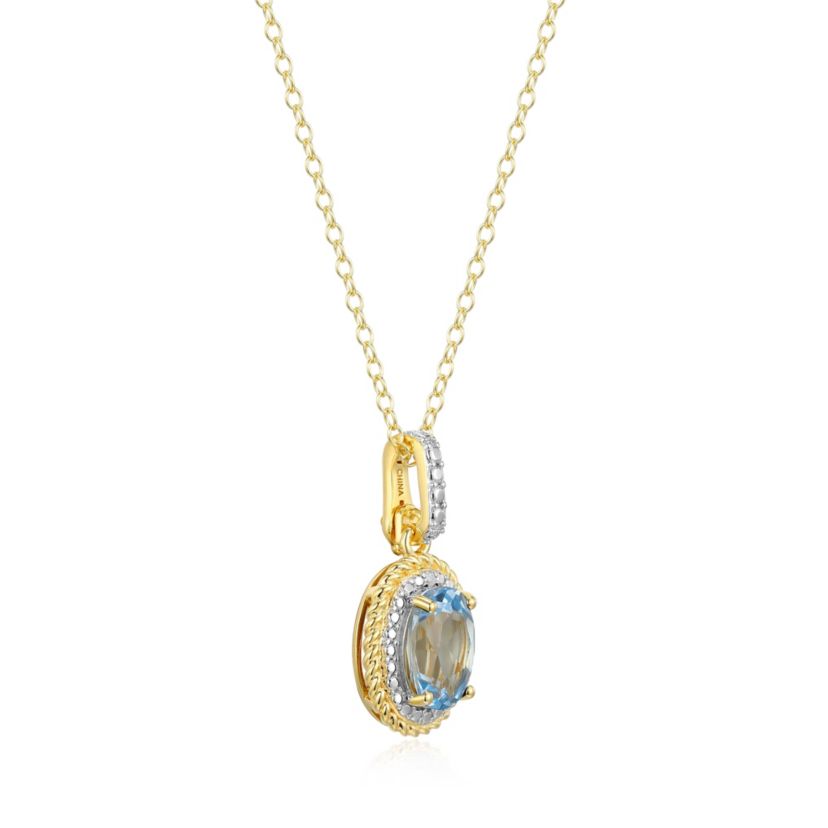 18K Yellow Gold Plated Sterling Silver Birthstone Gemstone and Diamond Accent Halo Pendant Necklace