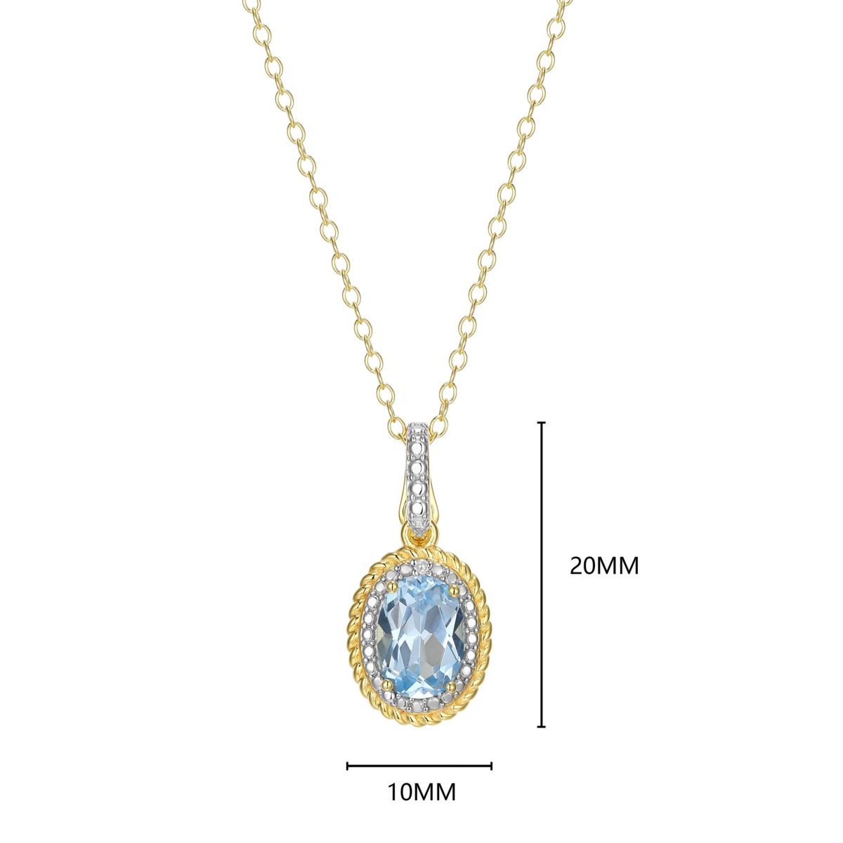 18K Yellow Gold Plated Sterling Silver Birthstone Gemstone and Diamond Accent Halo Pendant Necklace