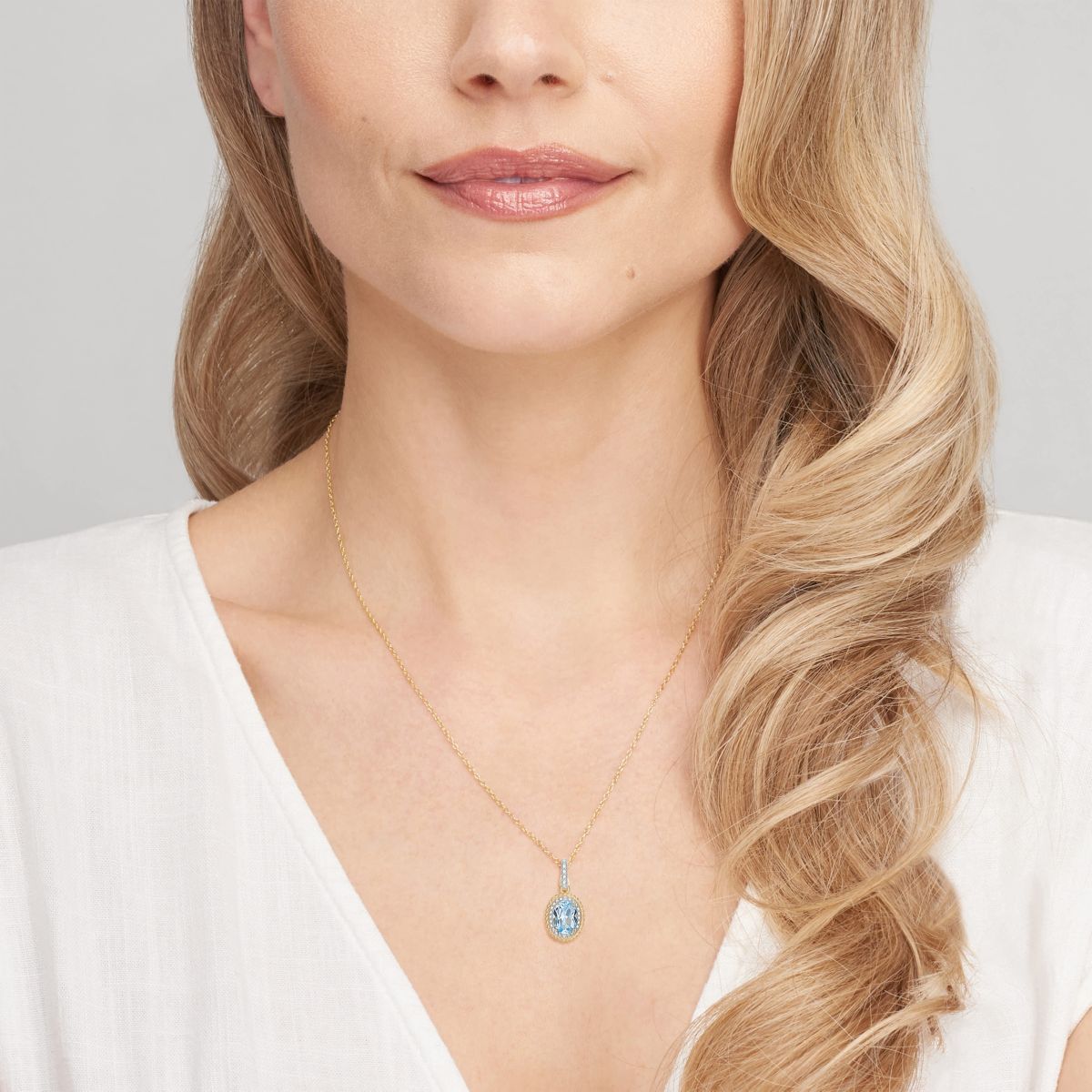 18K Yellow Gold Plated Sterling Silver Birthstone Gemstone and Diamond Accent Halo Pendant Necklace