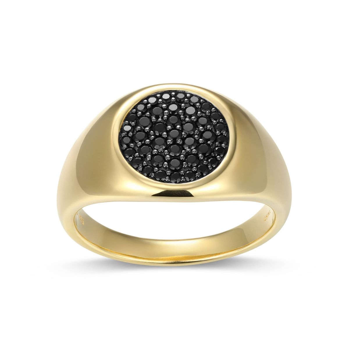 Mens Genuine Black Spinel Ring in 18k Gold Plated Gun Color Sterling Silver
