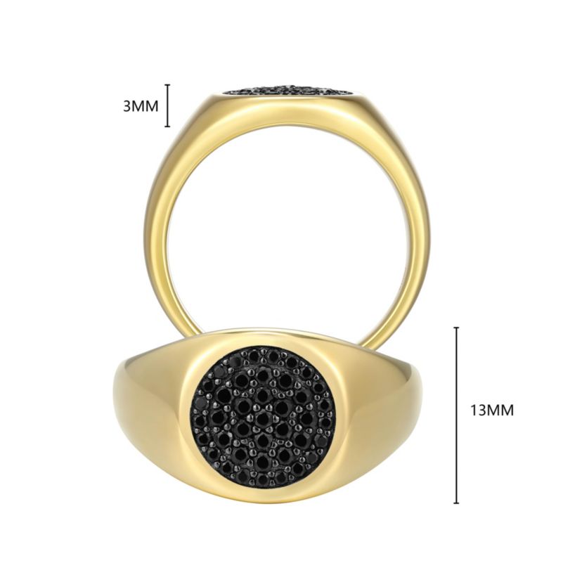Mens Genuine Black Spinel Ring in 18k Gold Plated Gun Color Sterling Silver