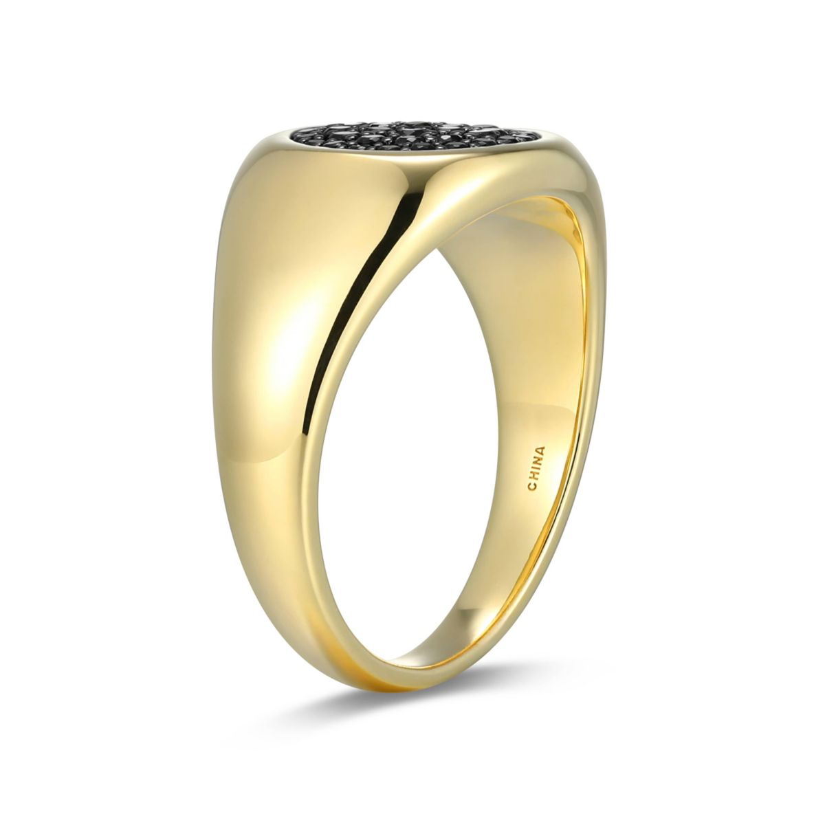 Mens Genuine Black Spinel Ring in 18k Gold Plated Gun Color Sterling Silver