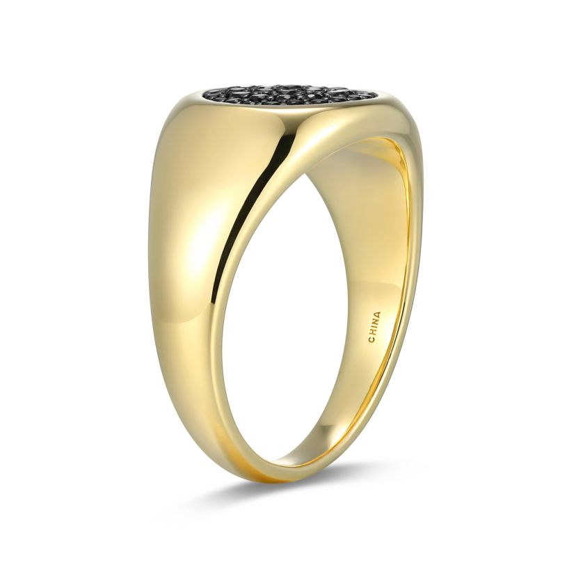Mens Genuine Black Spinel Ring in 18k Gold Plated Gun Color Sterling Silver