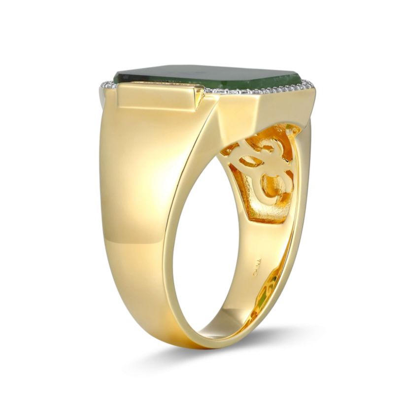 Mens Genuine Jade, Created Ruby, and Created White Sapphire Ring in 18k Gold Plated Sterling Silver