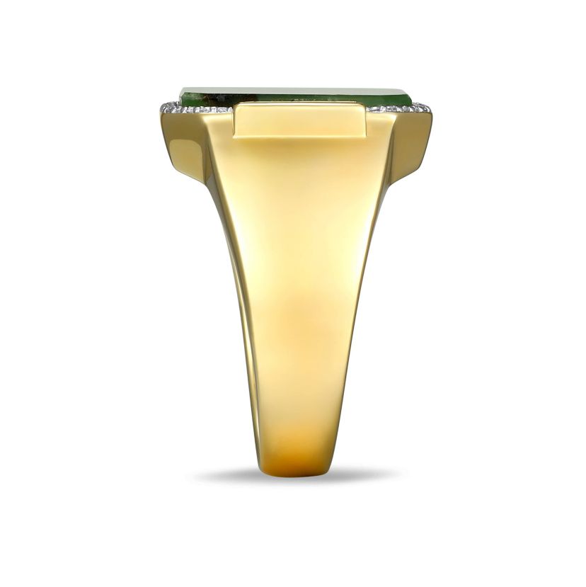 Mens Genuine Jade, Created Ruby, and Created White Sapphire Ring in 18k Gold Plated Sterling Silver