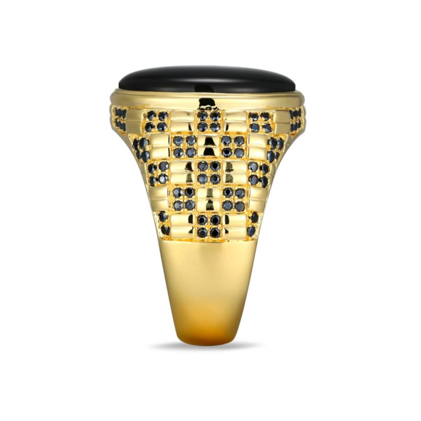 Mens Genuine Black Onyx and Genuine Black Spinel Ring in 18k Gold Plated Sterling Silver