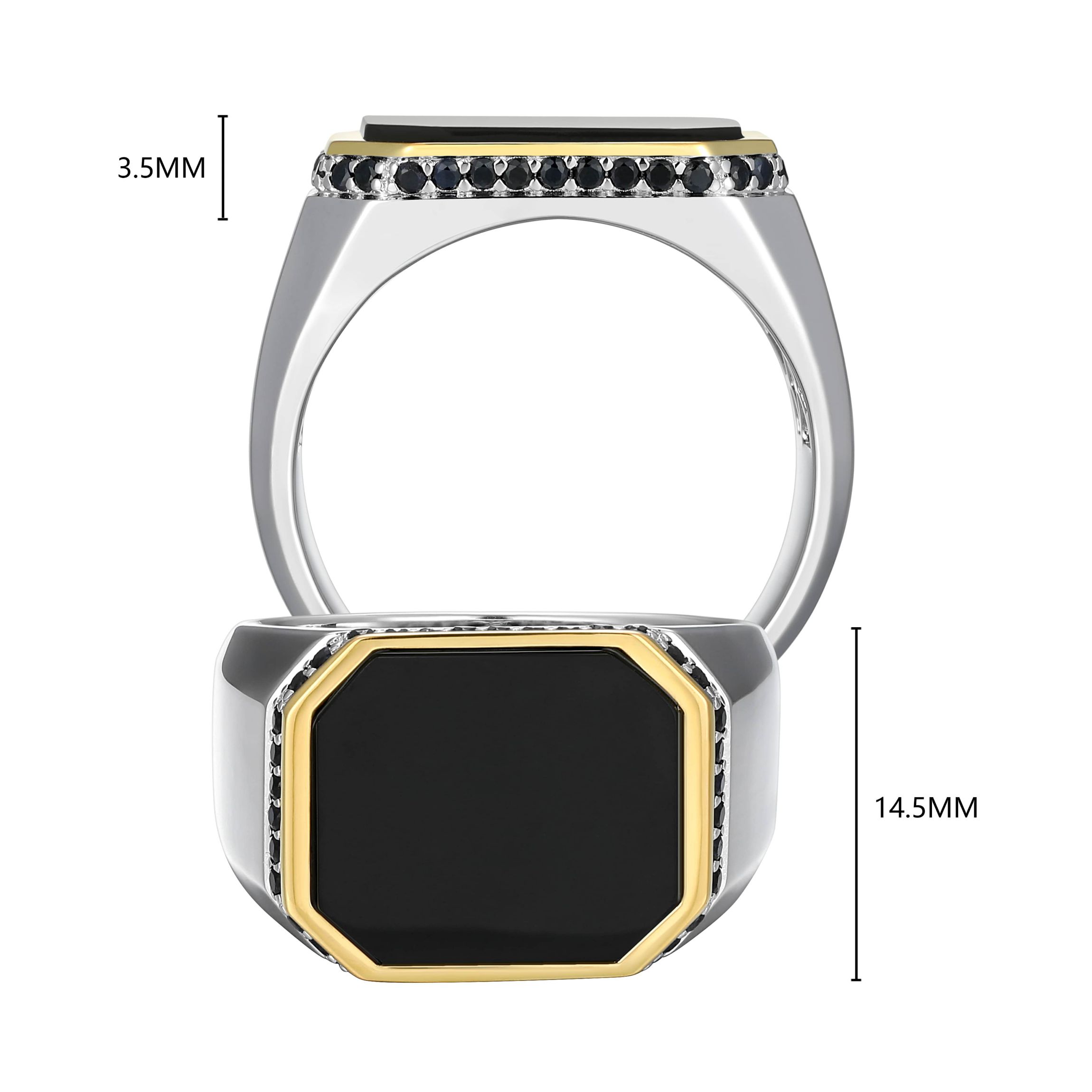 Mens Genuine Black Onyx and Genuine Black Sapphire Ring in Rhodium Sterling Silver