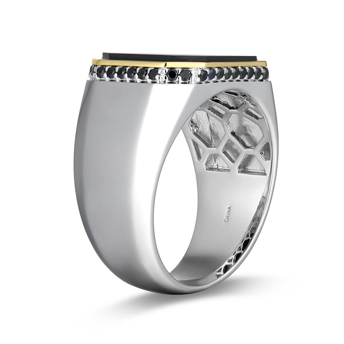 Mens Genuine Black Onyx and Genuine Black Sapphire Ring in Rhodium Sterling Silver
