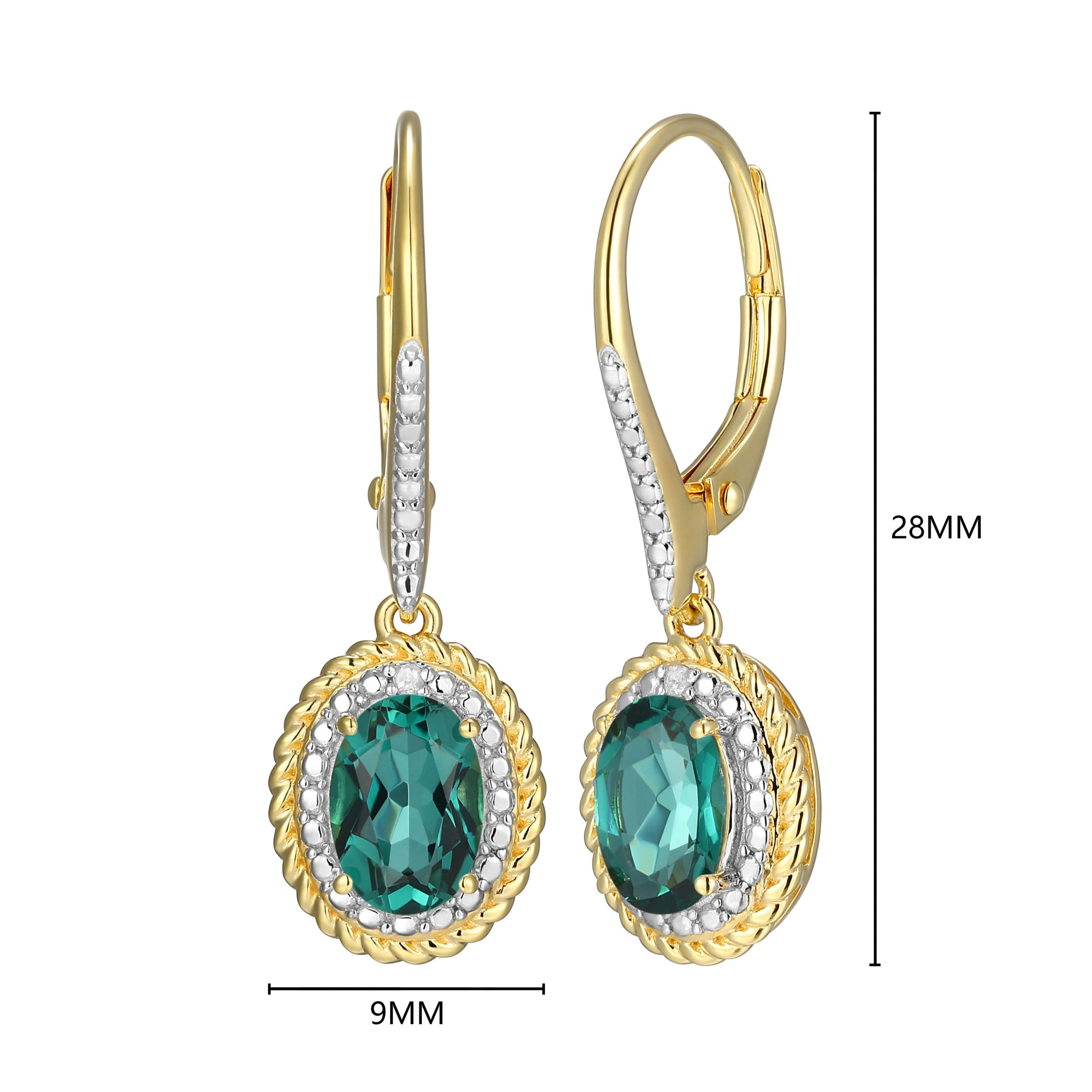 18K Yellow Gold Plated Sterling Silver Birthstone Gemstone and Diamond Accent Halo Leverback Earrings