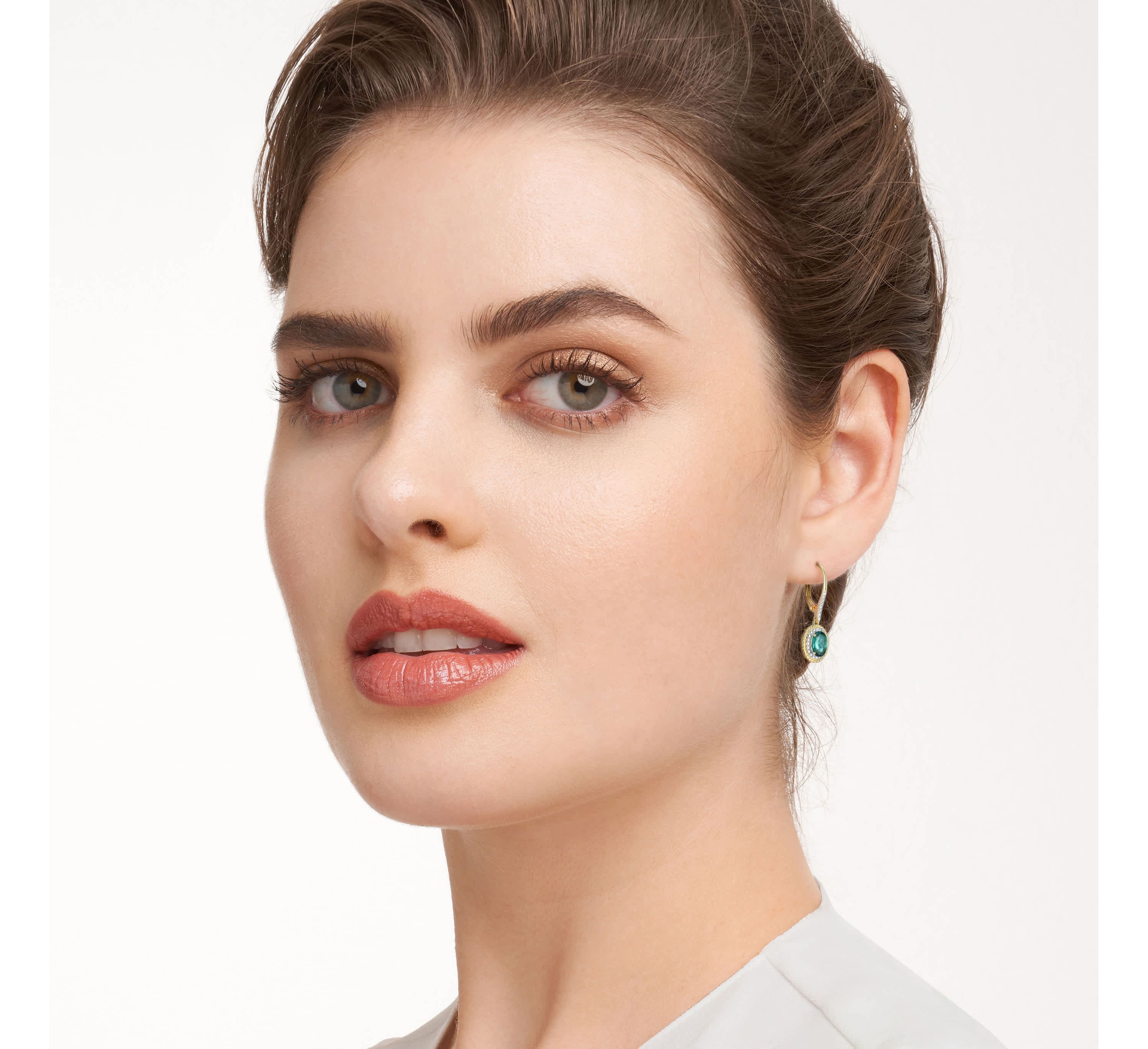 18K Yellow Gold Plated Sterling Silver Birthstone Gemstone and Diamond Accent Halo Leverback Earrings
