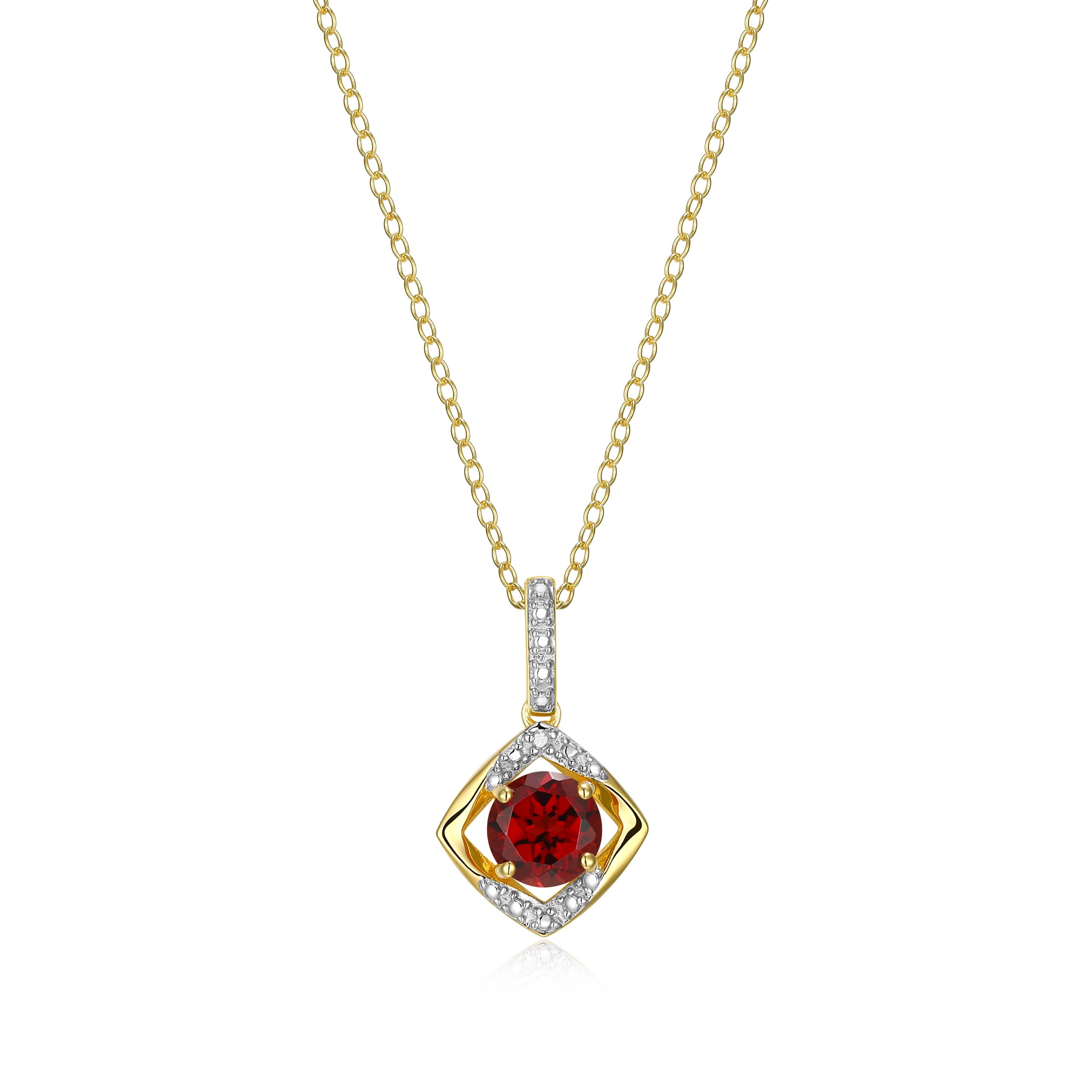 18K Yellow Gold Plated Sterling Silver Birthstone Gemstone and Diamond Accent Drop Pendant Necklace