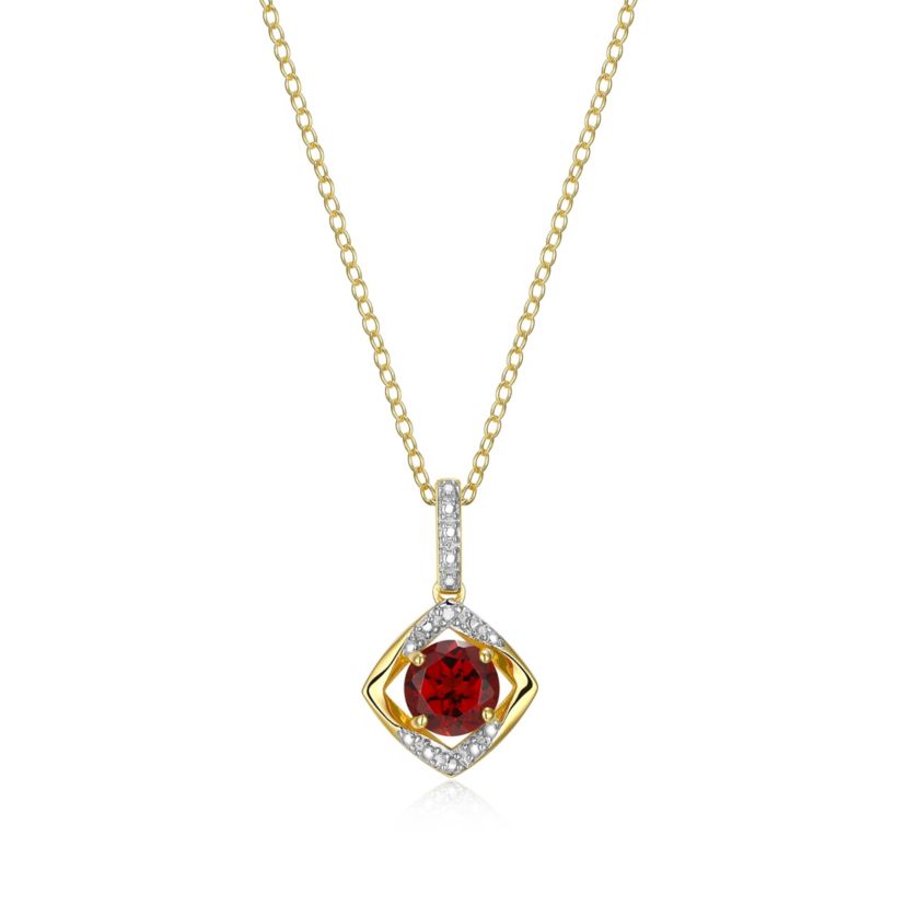 18K Yellow Gold Plated Sterling Silver Birthstone Gemstone and Diamond Accent Drop Pendant Necklace