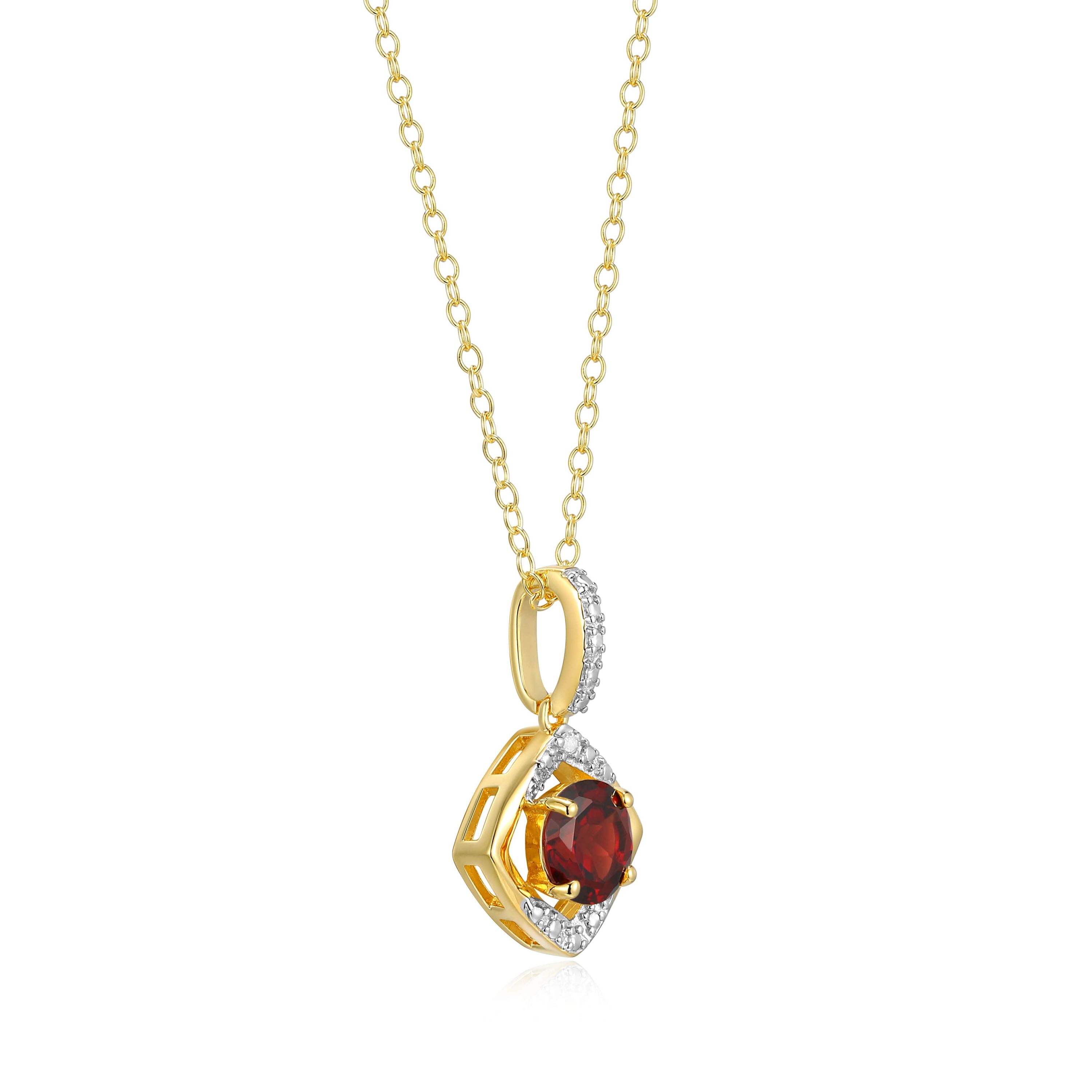 18K Yellow Gold Plated Sterling Silver Birthstone Gemstone and Diamond Accent Drop Pendant Necklace