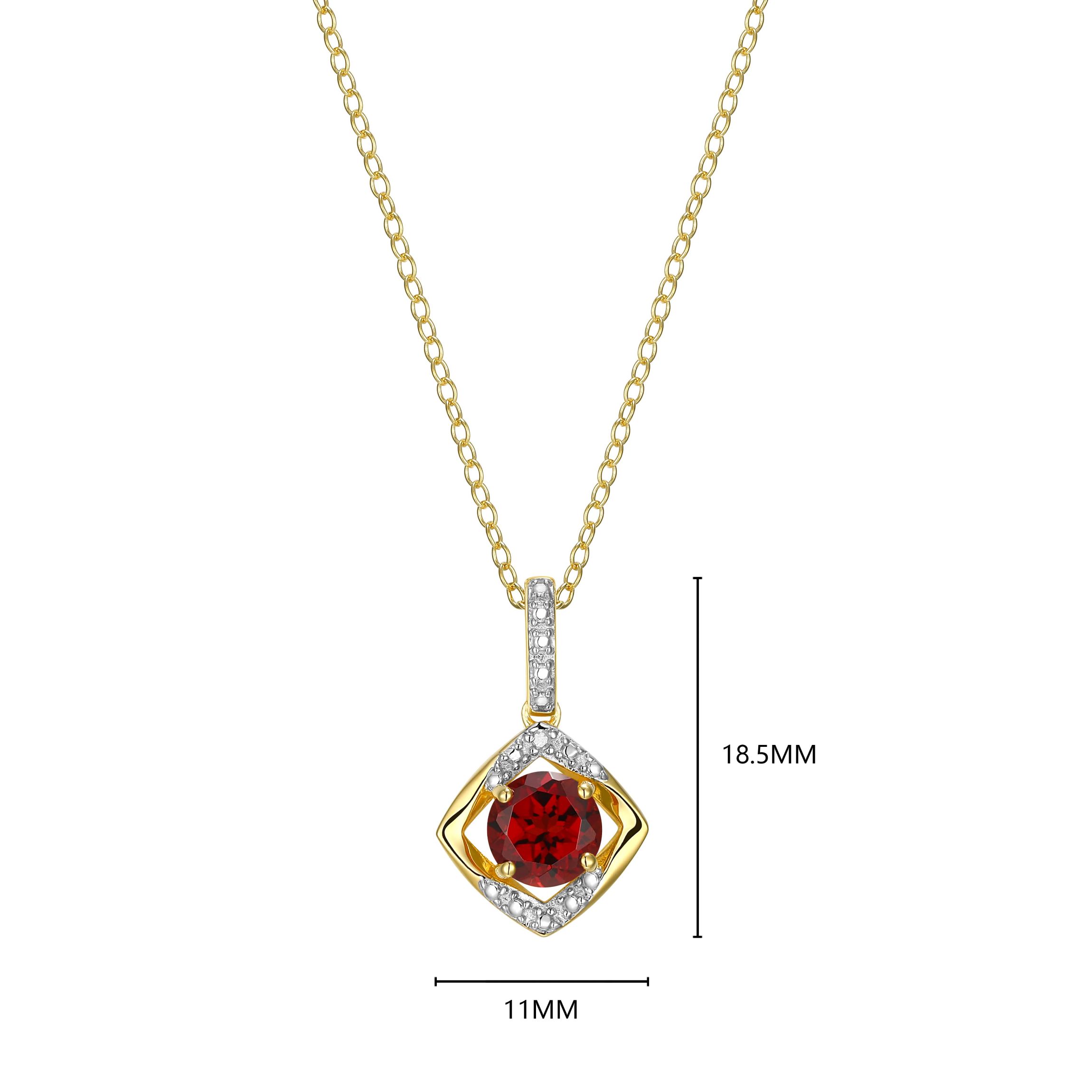 18K Yellow Gold Plated Sterling Silver Birthstone Gemstone and Diamond Accent Drop Pendant Necklace