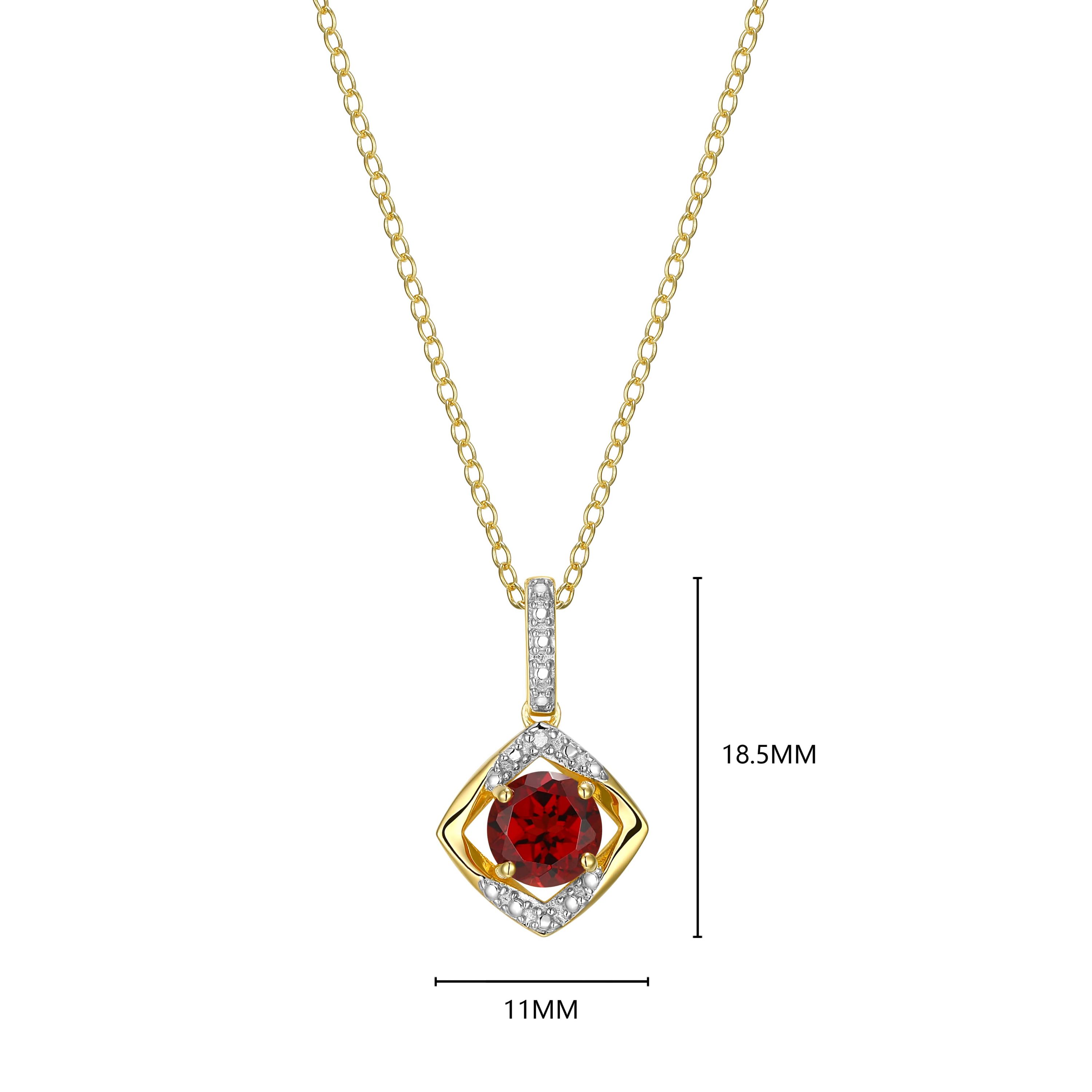 18K Yellow Gold Plated Sterling Silver Birthstone Gemstone and Diamond Accent Drop Pendant Necklace
