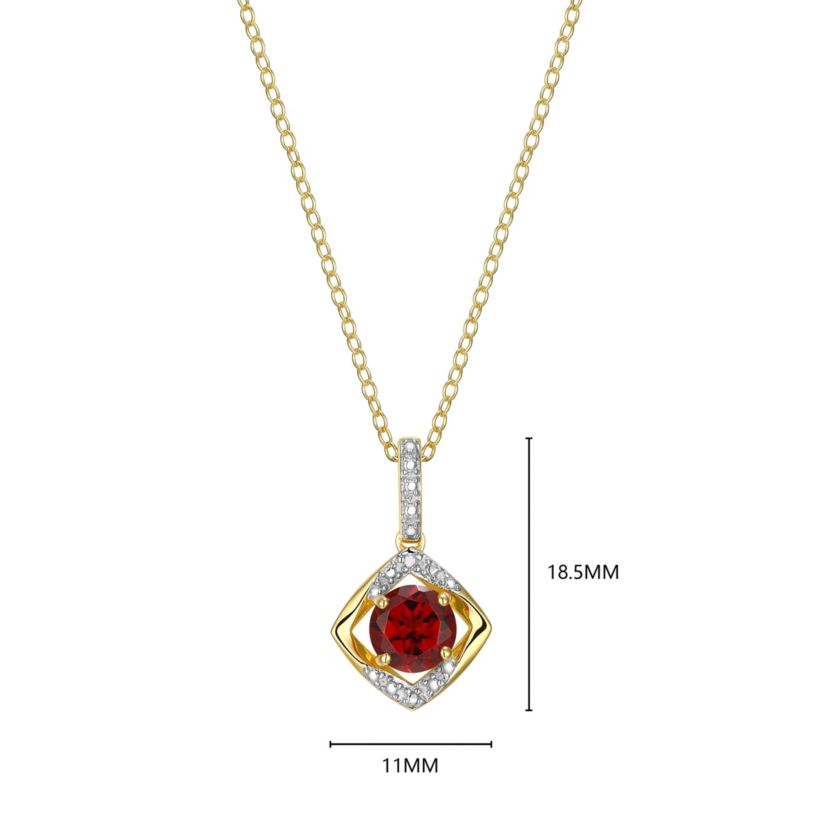 18K Yellow Gold Plated Sterling Silver Birthstone Gemstone and Diamond Accent Drop Pendant Necklace