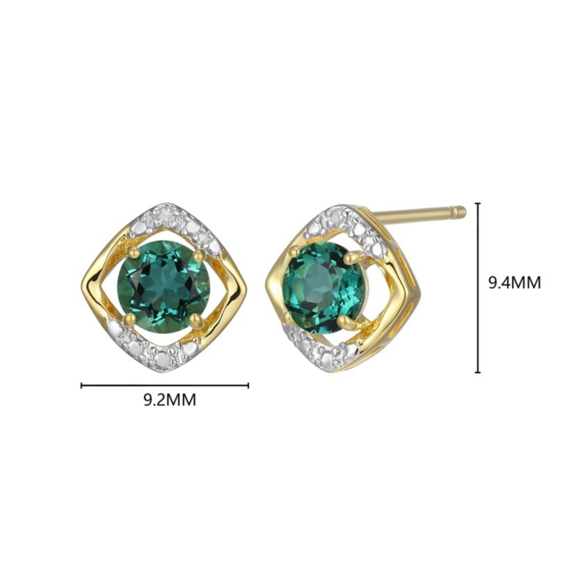 18K Yellow Gold Plated Sterling Silver Birthstone Gemstone and Diamond Accent Stud Earrings