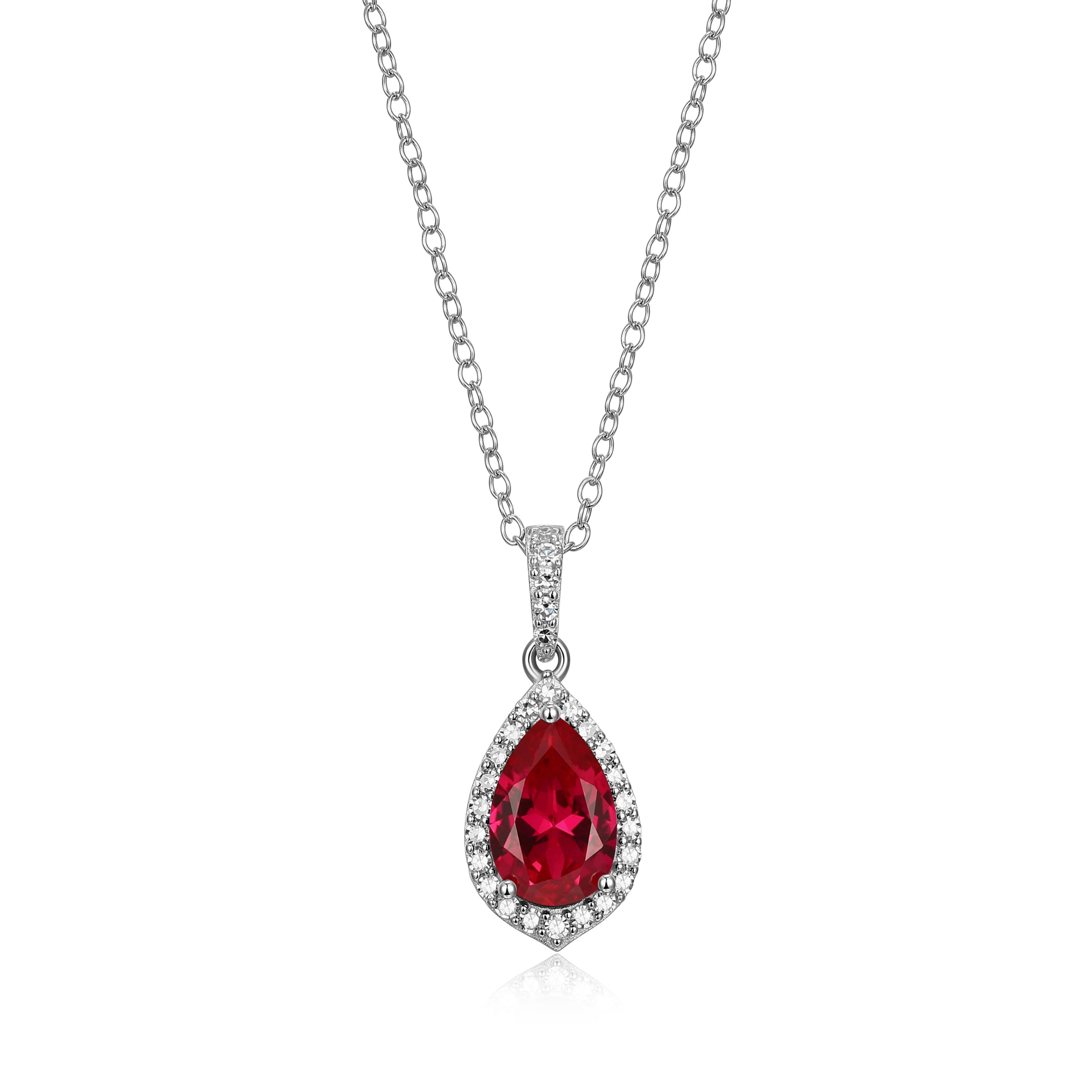 Lab Created Rhodium Plated Sterling Silver Gemstone and 1/5 CTTW Lab Grown Diamond Pendant Necklace