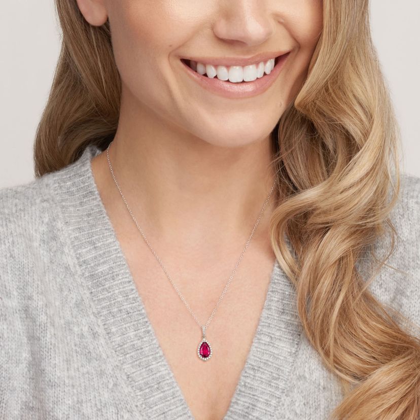 Lab Created Rhodium Plated Sterling Silver Gemstone and 1/5 CTTW Lab Grown Diamond Pendant Necklace