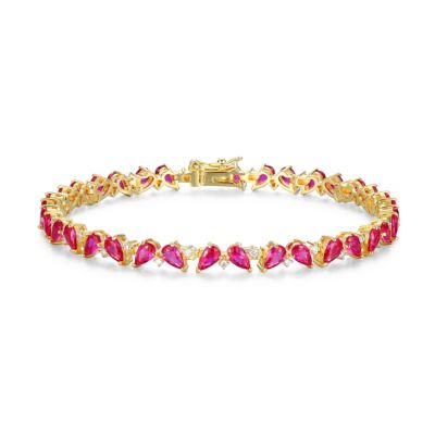 LuxLab Lab Created 18K Yellow Gold Plated Sterling Silver Gemstone and 1/3 CTTW Lab Grown Diamond Tennis Bracelet, 7.25 in -  0716825770966