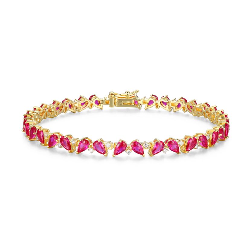 Lab Created 18K Yellow Gold Plated Sterling Silver Gemstone and 1/3 CTTW Lab Grown Diamond Tennis Bracelet