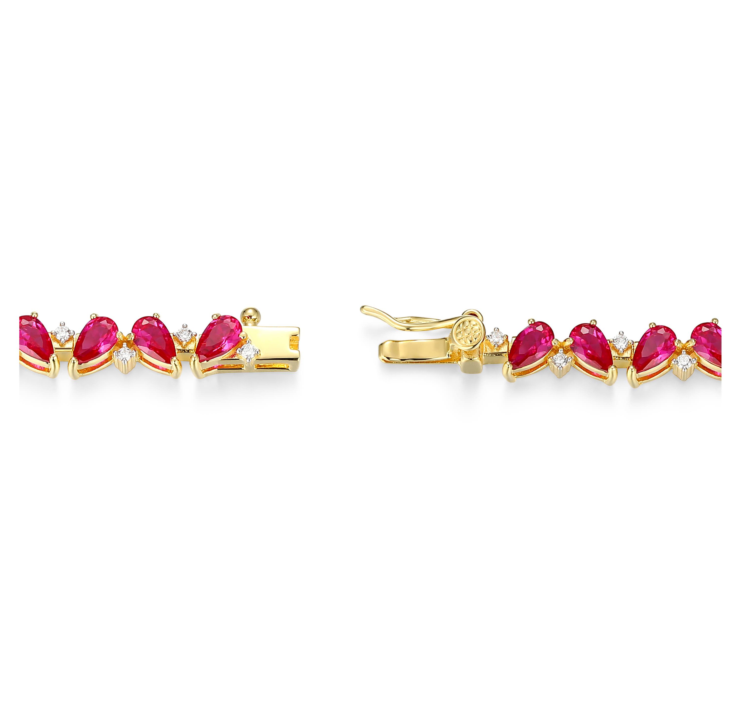 Lab Created 18K Yellow Gold Plated Sterling Silver Gemstone and 1/3 CTTW Lab Grown Diamond Tennis Bracelet