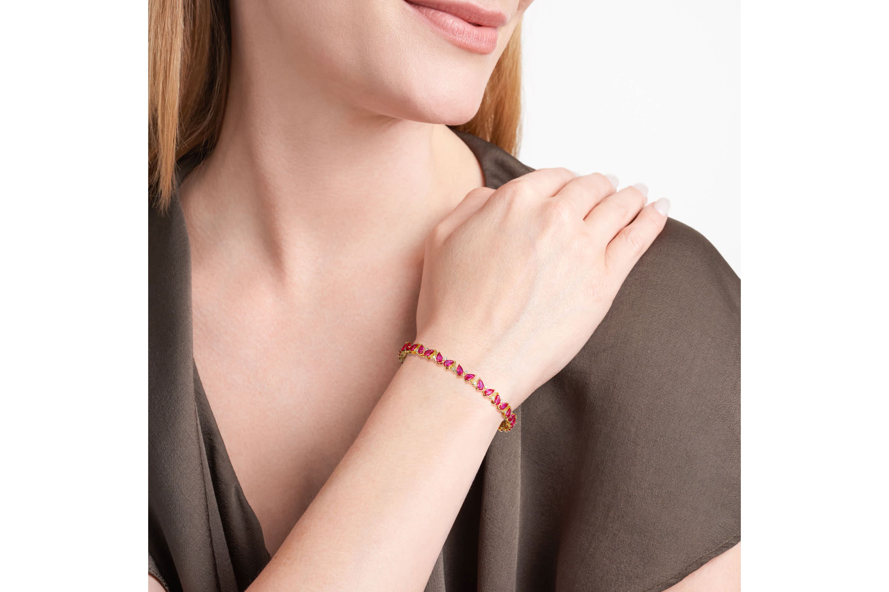Lab Created 18K Yellow Gold Plated Sterling Silver Gemstone and 1/3 CTTW Lab Grown Diamond Tennis Bracelet