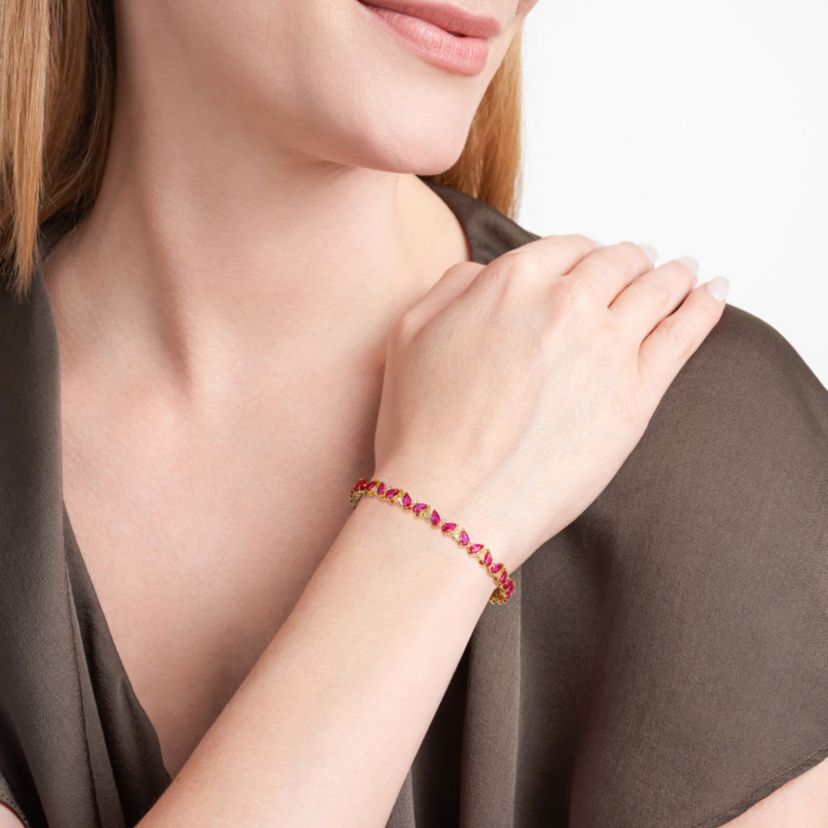 Lab Created 18K Yellow Gold Plated Sterling Silver Gemstone and 1/3 CTTW Lab Grown Diamond Tennis Bracelet