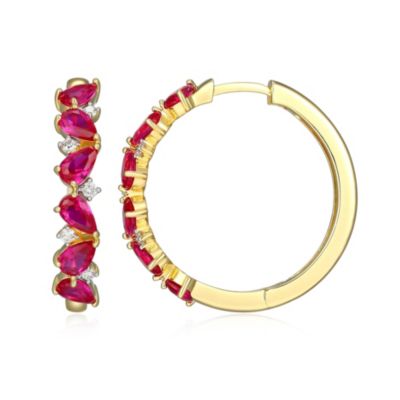 LuxLab Lab Created 18K Yellow Gold Plated Sterling Silver Gemstone and 1/6 CTTW Lab Grown Diamond Hoop Earrings -  0716825770942