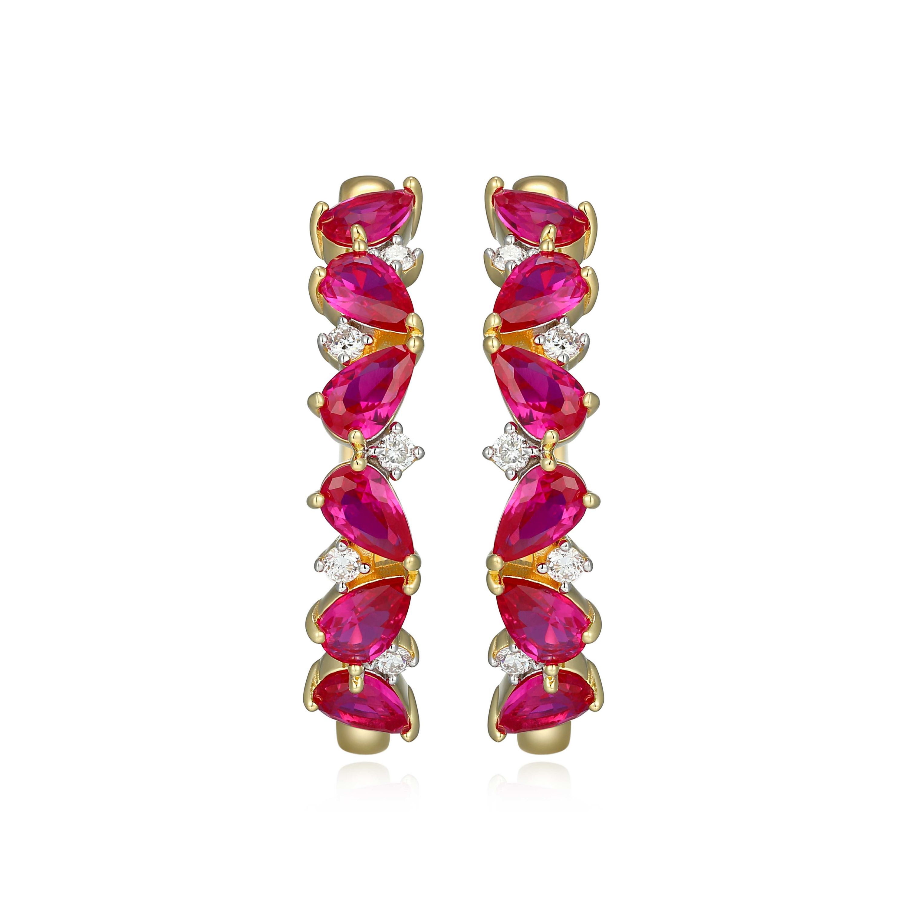 Lab Created 18K Yellow Gold Plated Sterling Silver Gemstone and 1/6 CTTW Lab Grown Diamond Hoop Earrings