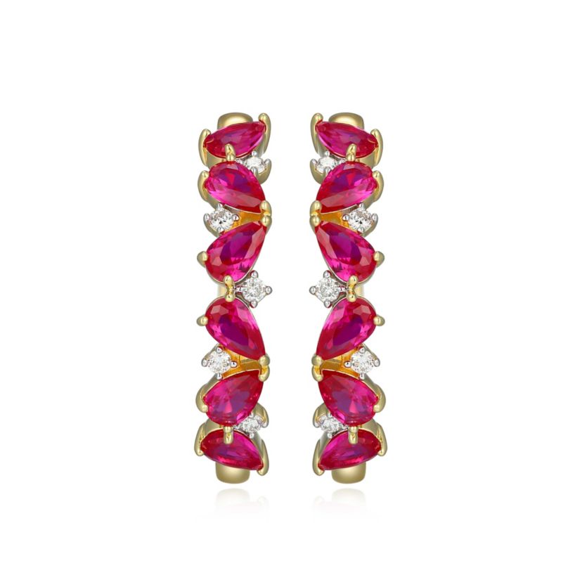 Lab Created 18K Yellow Gold Plated Sterling Silver Gemstone and 1/6 CTTW Lab Grown Diamond Hoop Earrings