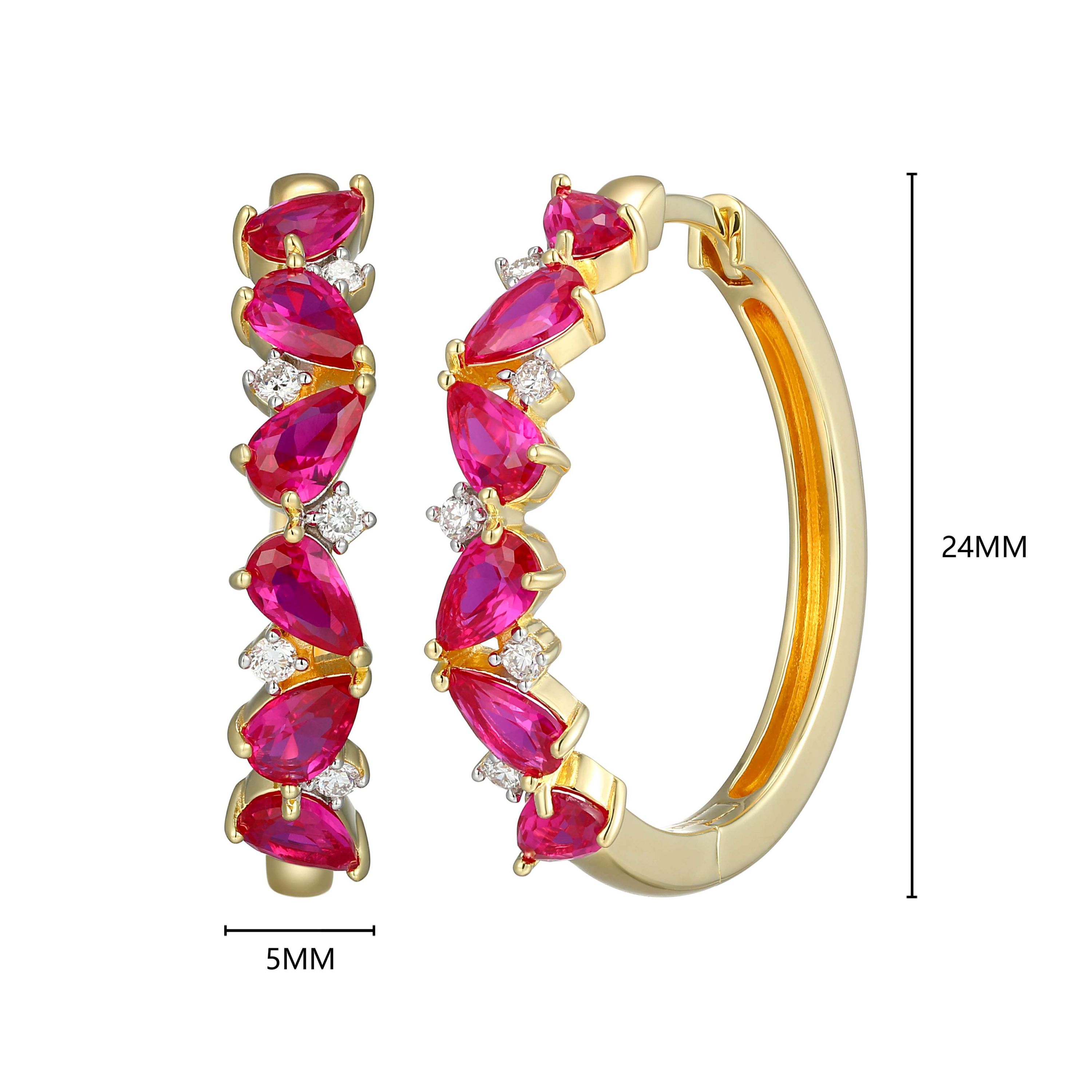 Lab Created 18K Yellow Gold Plated Sterling Silver Gemstone and 1/6 CTTW Lab Grown Diamond Hoop Earrings