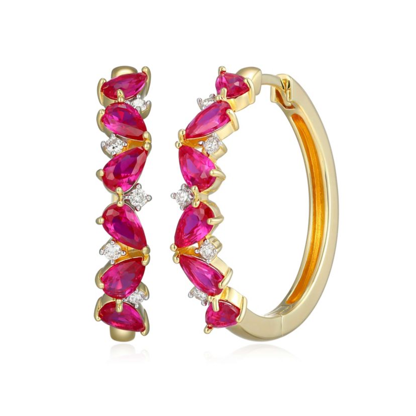 Lab Created 18K Yellow Gold Plated Sterling Silver Gemstone and 1/6 CTTW Lab Grown Diamond Hoop Earrings