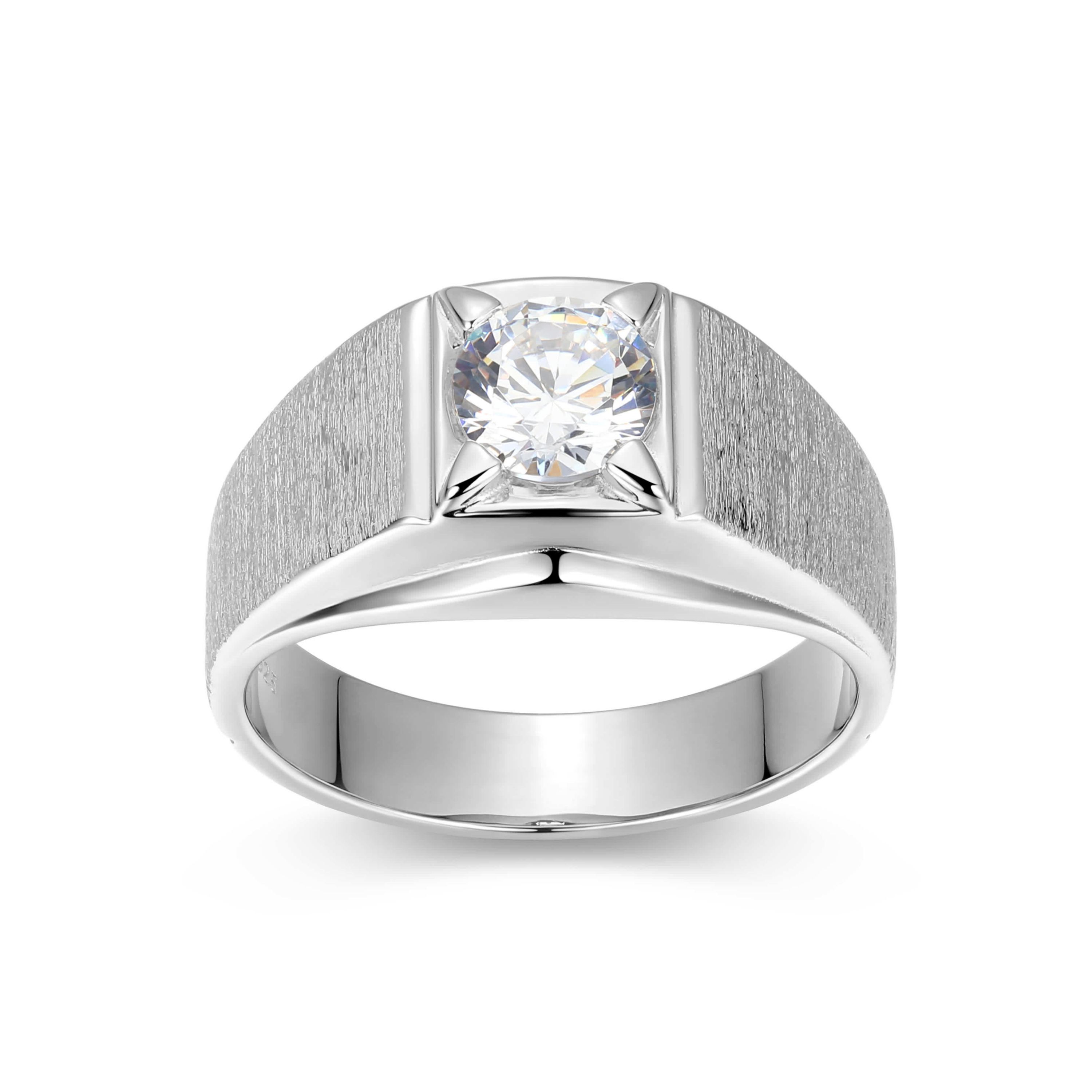 18K Yellow Gold or Rhodium Plated Sterling Silver Mens Cubic Zirconia Ring