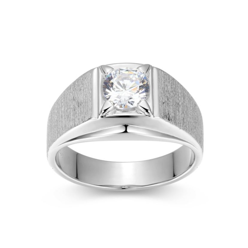 18K Yellow Gold or Rhodium Plated Sterling Silver Mens Cubic Zirconia Ring