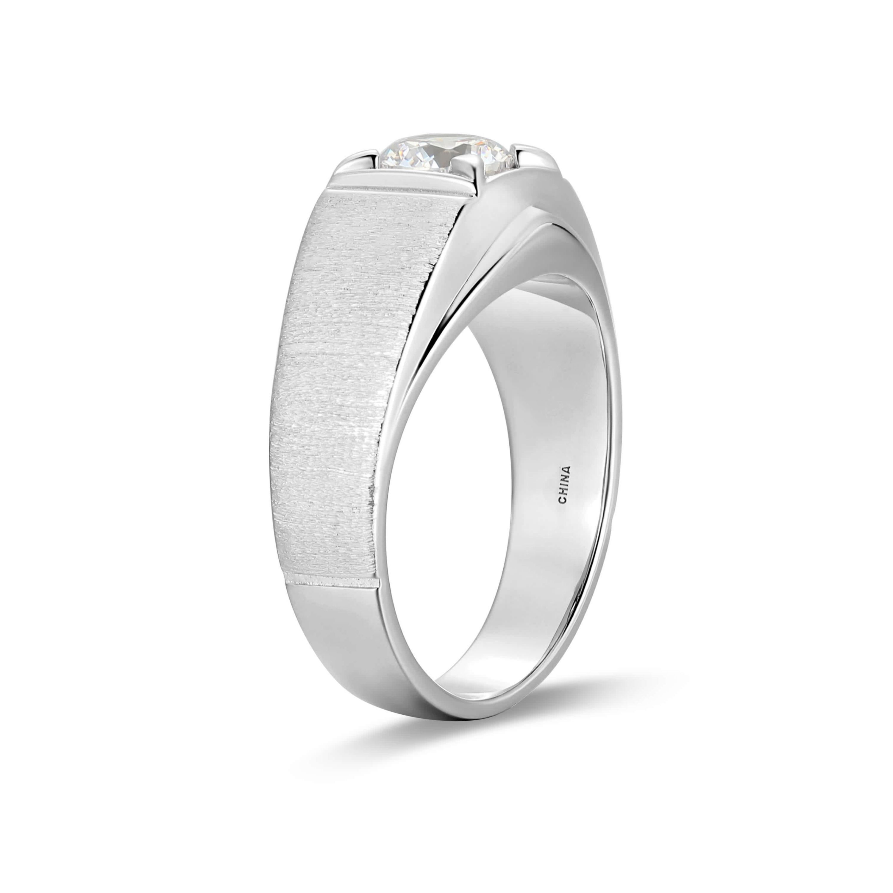 18K Yellow Gold or Rhodium Plated Sterling Silver Mens Cubic Zirconia Ring
