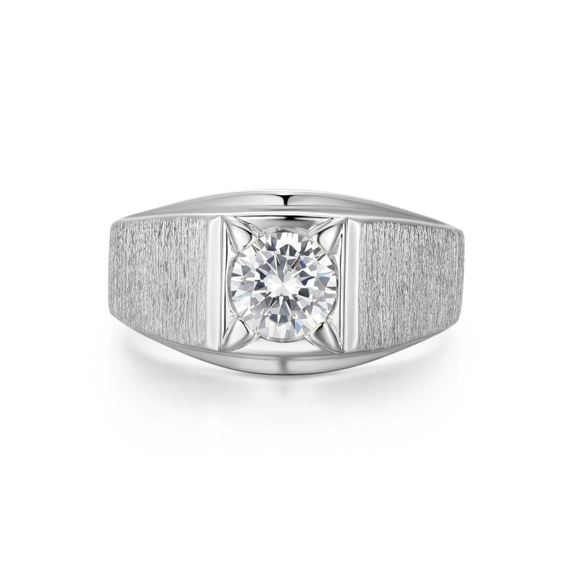 18K Yellow Gold or Rhodium Plated Sterling Silver Mens Cubic Zirconia Ring
