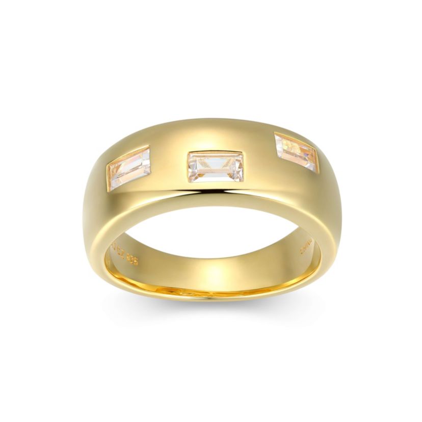 18K Yellow Gold or Rhodium Plated Sterling Silver Mens Cubic Zirconia Wide Band Ring