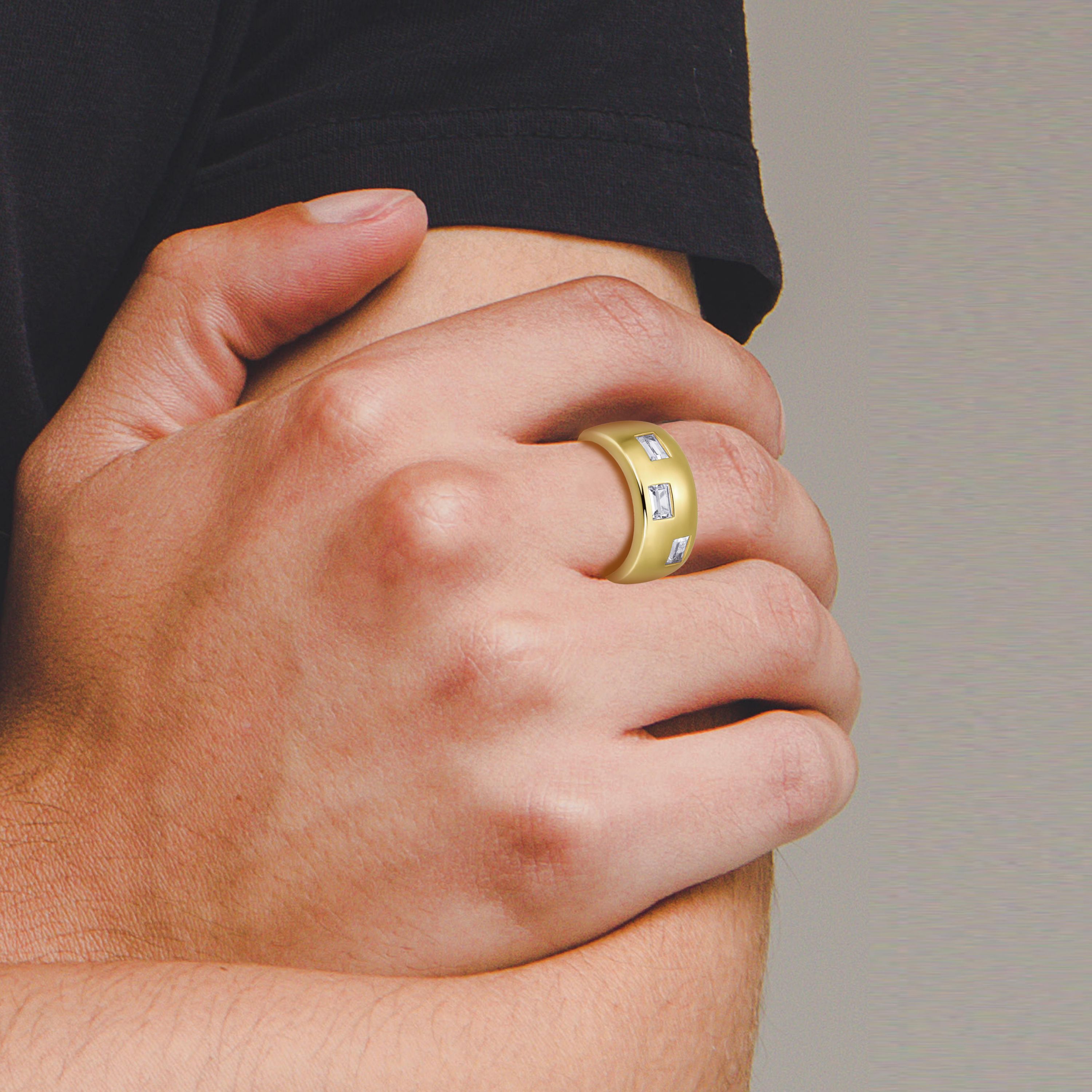 18K Yellow Gold or Rhodium Plated Sterling Silver Mens Cubic Zirconia Wide Band Ring