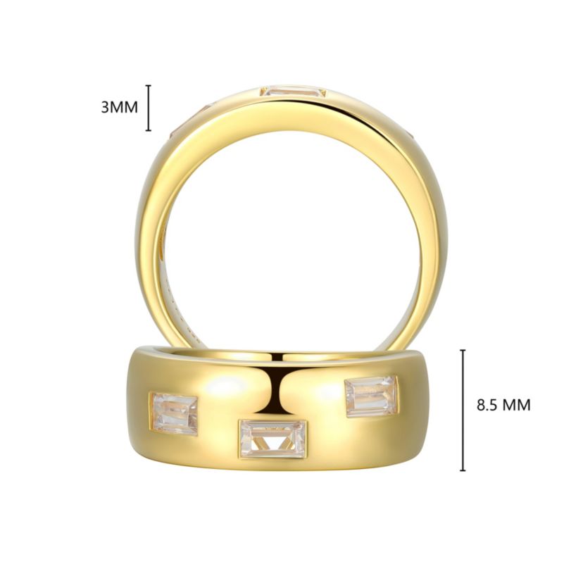 18K Yellow Gold or Rhodium Plated Sterling Silver Mens Cubic Zirconia Wide Band Ring