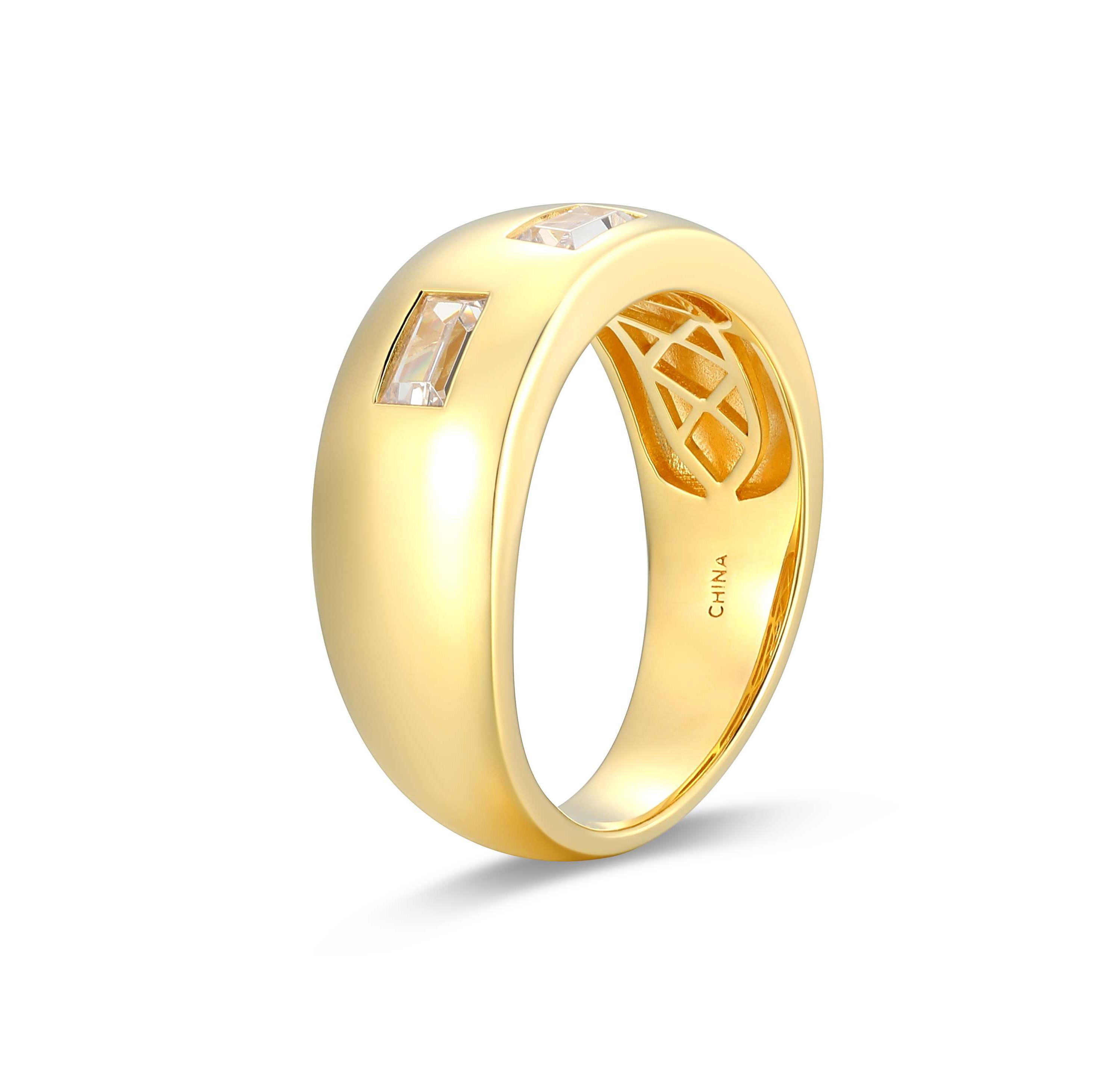 18K Yellow Gold or Rhodium Plated Sterling Silver Mens Cubic Zirconia Wide Band Ring