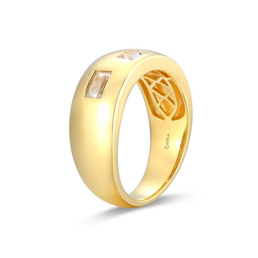 18K Yellow Gold or Rhodium Plated Sterling Silver Mens Cubic Zirconia Wide Band Ring